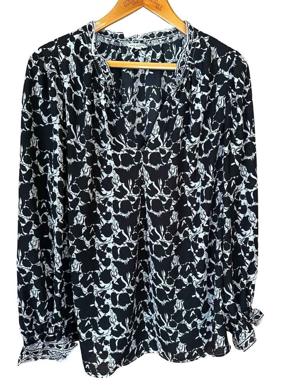 Max Studio Floral Ruffle V Neck Long Sleeve Blouse 2X